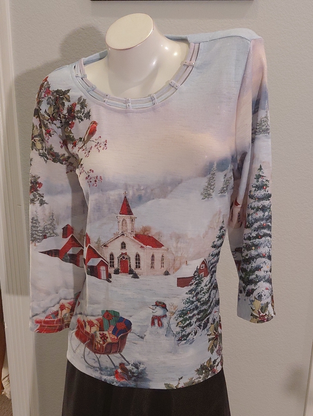 Alfred Dunner Winter Holiday Print Top